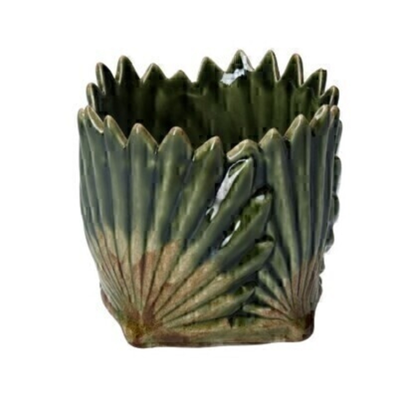 Antiqued Ceramic Fan Leaf Small Pot Cover By Gisela Graham